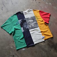 Fabricants de vêtements, impression graphique personnalisée, patchwork bicolore, 100% coton, t-shirts pour hommes surdimensionnés, courts et carrés