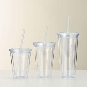 12oz 16oz 24oz Insert Card Glitter Tumbler Clear <b>Double</b> <b>Wall</b> Plastic Cup With Flat Lid and Straw Cold Drink Juice Party Cup - Product Image 1