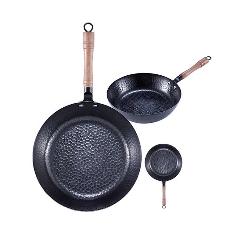 Pannen Gebakken Gietijzeren Potten En Pannen Hand Wok Ijzeren Wok Hamer Non-Stick Licht Pan Ongecoat Frituren Wok