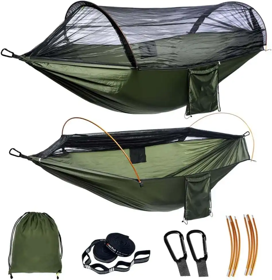 Hamacs en nylon parachute 210T Hamac de camping pop-up facile avec moustiquaire