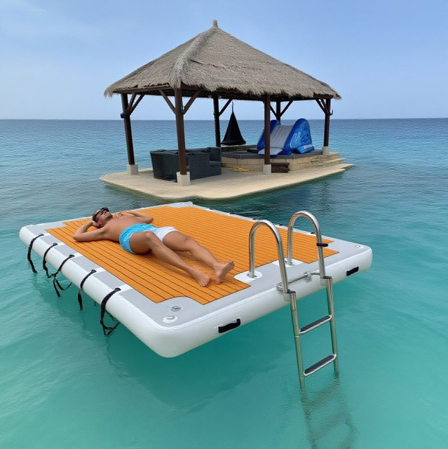20cm Thickness Floating Dock Water Inflatable Platform with Hard Ladder Swimming Fishing Leisure Island