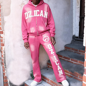 Custom Unisex Tracksuit Manufacturer Track Jogging <strong>Suits</strong> <strong>Flared</strong> Sweatpants and Hoodie Set Acid Wash Cotton Tracksuits for Men - Product Image 1
