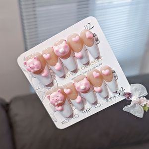<span class=keywords><strong>Faux</strong></span> <span class=keywords><strong>ongles</strong></span> 3D en acrylique réutilisables, motif cochon rose et accents de cœurs roses, pour les amateurs de style <span class=keywords><strong>Kawaii</strong></span> et l'usage quotidien décontracté - Product Image 2