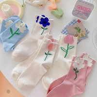 Chaussettes tube longues pour filles japonaises pour femmes, printemps, taille de l'équipage, imprimé floral pour le football.