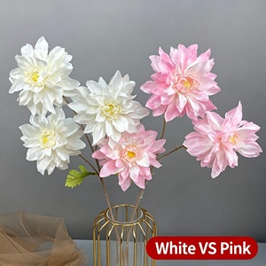 Bouquet de fleurs artificielles de dahlias à 3 têtes de haute qualité en soie pour décoration de mariage professionnelle, fête à domicile, approvisionnement direct usine - Product Image 5