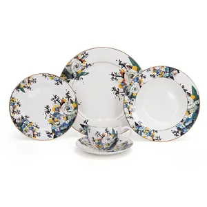 Кухонная посуда, круглые тарелки с красными цветами, 18 шт., 20 шт., 24 шт., набор керамических тарелок, посуда