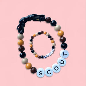 Set Collare e Braccialetto per Animali Domestici con Catena, Perline Acriliche con Lettere Inglesi, Cordino Elastico, Impermeabile e Regolabile - Product Image 4