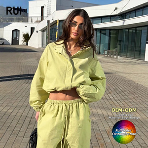 Vêtements pour femmes RUIQUWIN OEM personnalisés, grande taille, respirants, décontractés, légers, veste zippée longue, pantalon large, couleur unie - Product Image 1