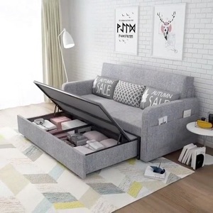 Comfortable Home Furniture Hotel 3 Seat Wood Frames Fabric <strong>Leather</strong> Living Room Folding <strong>Sofa</strong> <strong>Bed</strong> with <strong>Storage</strong> - Product Image 2