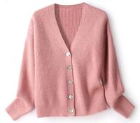 Premium Weiche Klassische 100% Kaschmir 12 Gauge V-Ausschnitt Langarm Gerippte Strick Maßgefertigte Damen Vintage Winter Kaschmir-Strickjacke