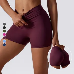 Pantalones cortos deportivos para levantamiento de glúteos de cintura alta para mujer, pantalones cortos de yoga transpirables sin costuras para correr al aire libre, ciclismo, fitness, v