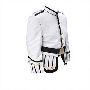 Veste doublette écossaise blanche pour homme, uniforme de groupe, en laine, coupe classique, boutons recouverts, col montant, brodée, Performance - Product Image 3