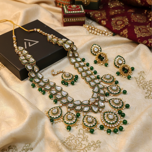 Gold Plated Kundan Stone and <b>Beads</b> Meenakari Long Necklace <b>Set</b> 10574074 Fine Jewelry <b>Set</b> - Product Image 3