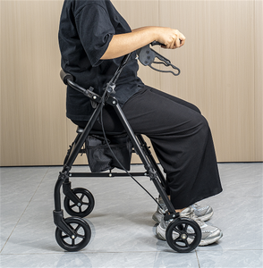 MSMT アルミ合金製折りたたみ式歩行器 ウォーカーシート 8インチホイール 高さ調節可能 取り外し可能な背もたれ ディスクブレーキ 耐荷重350ポンド - Product Image 2