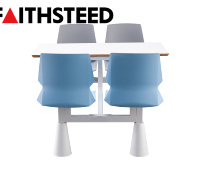 Ensemble table et chaises de cantine 4 places, table de cafétéria intégrée pour le personnel avec structure robuste