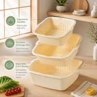 Panier de drainage double couche polyvalent et durable, également bac à laver les légumes et les fruits, avec rangement de garde-manger robuste et drainage rapide