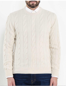 Custom Pure Cashmere Blend <strong>Men's</strong> Thick Crewneck Black Cable <strong>Woollen</strong> Knit Pullover Sweater for <strong>Men</strong> - Product Image 3