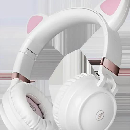 Earbud Berkabel Putih Lucu Headset Telinga Kucing dengan Mikrofon Bass Stereo Audio Gaming Headphone