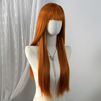 Perruques longues et lisses orange pour femmes, style Meilasi Wholesale Factory Stock Girl Group, avec franges légères, naturelles, volumineuses et souples.