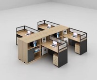 Poste de travail modulaire en forme de L pour 4 personnes avec cloison d'intimité pour bureau commercial