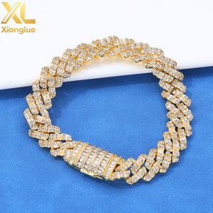 10mm Gold Plated Prong Cuban Link Chain <b>Bracelet</b> with Iced Out Baguette CZ Diamond Hop Punk Jewelry for Women and Men - Product Image 4