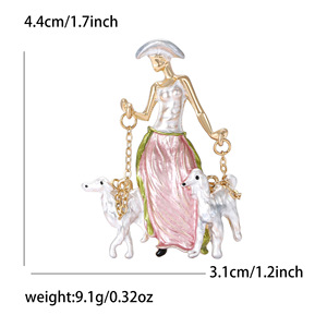 Broche en alliage plaqué or avec cristaux pour femme, motif chien et dame élégante, bijoux vintage pour mariage et fête, design personnalisé - Product Image 5