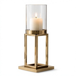 Modern Metal <b>Hurricane</b> Candle Holder with Glass Cylinder Decorative Floor <b>Lantern</b> Pillar Candle Stand for Home Decor - Product Image 1