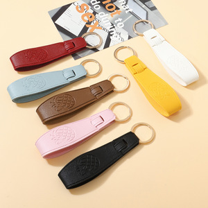 Simple Pineapple Shaped Long PU Leather Keychain Plastic Key Holder with Car Bag Pendant