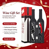 Set Pembuka Botol Anggur Bentuk Botol Anggur Grosir, Logo Kustom, Portabel, Bahan Stainless Steel, Kotak Hadiah untuk Bisnis Natal