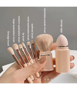 8 trong <span class=keywords><strong>1</strong></span> Mini Powder Brush Beauty Sponge Blender tổng hợp xách tay Foundation Blush Kem che khuyết điểm Eyeshadow Make up Brush Set - Product Image 6