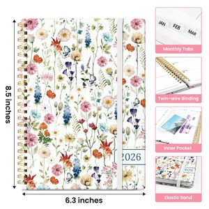 Quaderno A5 2026 per Donna con Copertina Rigida in Tessuto/Pelle/Carta, 96 Pagine, Schede Divisorie, Tasca Interna, Forniture per Scuola e Ufficio, Regalo, 100 <span class=keywords><strong>Fogli</strong></span> - Product Image 4