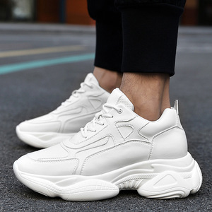 Chaussures pour hommes en cuir de vache blanc, nouvelle mode, respirantes, à semelle épaisse, style sport décontracté, hauteur 8 cm - Product Image 2