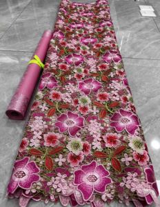 アフリカ100% ポリエステルギプールコードレース生地5ヤードビンテージ花柄刺繍ブライダルホワイト色花柄コードレース - Product Image 1