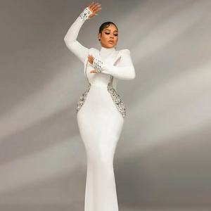 Yeni siyah ve beyaz yuvarlak boyun uzun kollu elmas seksi zarif doğum günü akşam kokteyli parti bandaj toptan kadın elbise - Product Image 1