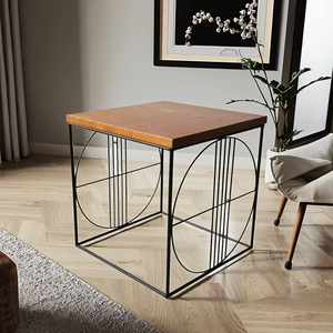 Table basse décorative moderne de luxe en bois fait main avec plateau en métal, accent d'angle pour salon - Product Image 5