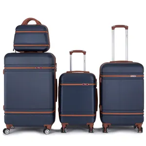 4 Stuks Set Vintage Reis Custom Abs Carry On Trolley Koffers Hardshell Tas Met Spinner Wielen Koffer Bagagesets