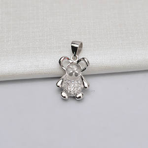 S925 Silver Bear Pendant with 7mm Pearl Female Shoulder <b>Jewelry</b> Empty <b>Tray</b> DIY Accessories Semi Finished Components - Product Image 4