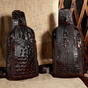 Men's <b>Chest</b> Bag Sling Bag <b>Small</b> Crossbody Genuine Leather Crocodile Shoulder Backpack for Traveling Hiking Cycling - Product Image 6