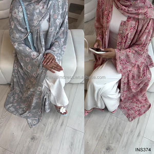 夏春ムスリム女性花柄アバヤヒジャーブセットカスタムフルプリント着物ヒジャーブ付き - Product Image 2