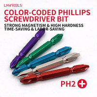 LJ-84 10 embouts de tournevis cruciformes double extrémité 65 mm, revêtement couleur, acier S2 PH2, tige hexagonale, étui télescopique, DIY, industriel, OEM