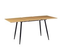 Table de salle à manger extensible et peu encombrante, abordable, avec plateau en mélamine de 120-160 cm et pieds en métal, avec plateau coulissant intégré.