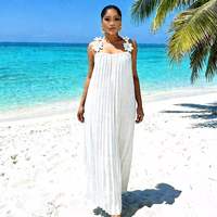 Vente en gros à bas prix - Robe maxi plissée à bretelles florales 3D pour femmes - Dos ouvert, sans manches, grandes tailles, robes pour femmes Sehe Fashion