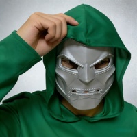 Masque réaliste en métal argenté avec capuche verte, accessoire de costume en latex premium pour cosplay, thème amusant et original pour les événements de Pâques et d'Halloween