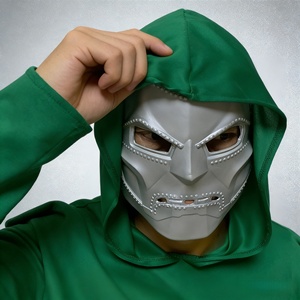 Masque réaliste en métal argenté avec capuche verte, accessoire de costume en <span class=keywords><strong>latex</strong></span> premium pour cosplay, thème amusant et original pour les événements de Pâques et d'Halloween - Product Image 6