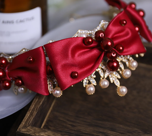 Diadema de Novia Elegante con Lazo de Satén, Perlas y Diamantes de Imitación, <span class=keywords><strong>Accesorios</strong></span> para el Cabello de Novia, Dama de Honor, Baile de Graduación - Product Image 5