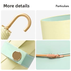 Parasol manuel pliant à trois volets à 8 baleines pour femme ; Parapluie anti-UV élégant avec poignée courbée - Product Image 4
