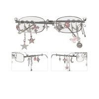 Lunettes de soleil rectangulaires unisexes avec chaîne et breloques, monture métallique, pendentifs étoile, cœur, fleur, accessoires streetwear, lunettes de soleil tendance