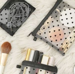 Bolsas de cosméticos de malla con forma de corazón para mujer, Mini bolsas de malla con cremallera, bolsas organizadoras portátiles, bolsos de maquillaje, accesorios de viaje - Product Image 4