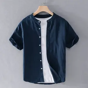 Wholesale Linen Cotton Casual Shirt Mens Short Sleeve Breathable Lux Linen Shirt Beach Wear Linen Shirt For Men