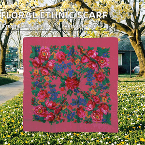 Foulard ethnique respirant en acrylique pour femme, imprimé floral, 110*110cm, style russe, multi-usage, pour le cou et la tête - Product Image 2